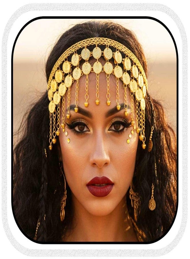 أوكملا طوق رأس على شكل عملة ذهبية من أوكملا، سلسلة رأس للرقص الشرقي، مزين بالترتر، قطعة رأس تنكرية، إكسسوارات شعر للنساء - Image 1